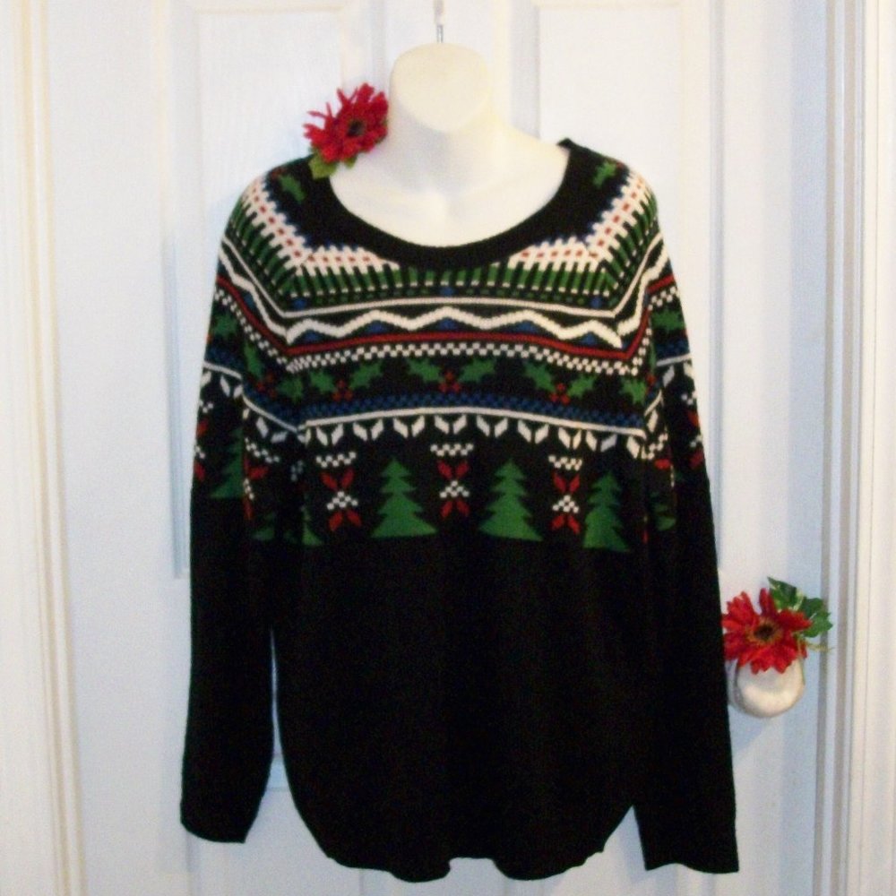 Joseph A NWT Sz L Black Christmas Sweater Crew Neck Pullover